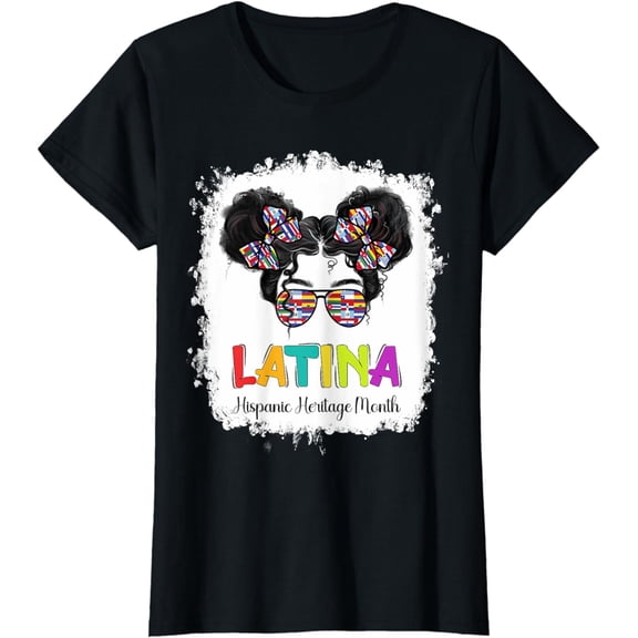 Latina Messy Bun Glasses National Hispanic Heritage Month T-Shirt