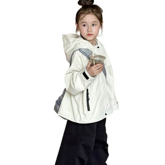 Krdevn Kids Outdoor Windbreaker Jacket with Hood Water Lightweight Breathable Loose Fit Casual Windproof Raincoat for Boys Girls,Fall Clothes,Size:6-7 Years