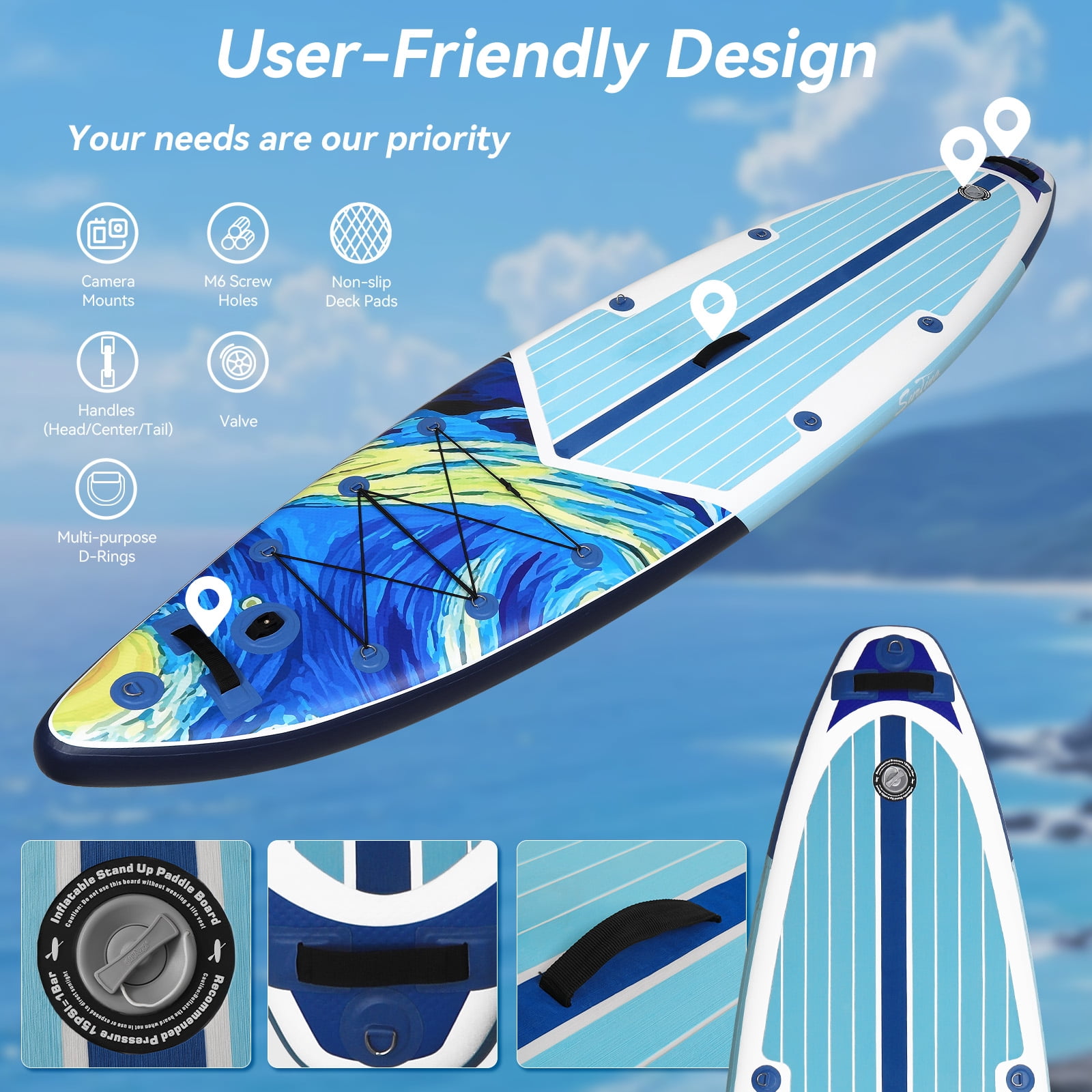 ELECWISH Inflatable Stand up Paddle Boards 11 ft with Premium SUP Paddle Board Accessories, Wide Stable Design, Non-Slip Comfort Deck for Youth & Adults