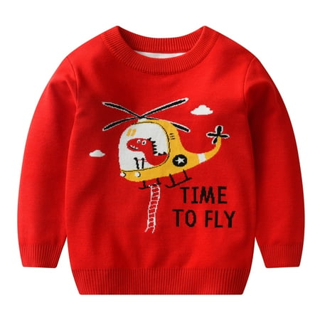 

LUOGENLI Sweaters for Boys 8 Toddler Boys Girls Winter Long Sleeve Cartoon Dinosaur Knit Sweater Base Warm Sweater Sweaters for Boys 6-7 Sweaters for Boys Red 3-4 Years