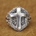 thumbnail image 2 of Details 925 Sterling Silver Cross Shield Punk Ring TA457 US Size 15, 2 of 14