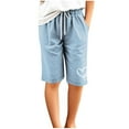 thumbnail image 5 of Girls Bermuda Shorts Knee Length Straight Leg Short Loose Casual Cute Printed Drawstring Elastic Waist Summer Shorts for Beach Travel Blue 12-13Y, 5 of 5