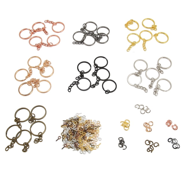 250pcs Kit de anillos de llavero que incluye 35 anillos de llavero con cadena 35 anillos de salto 180 pernos de ojo de tornillo para carteras de bricolaje