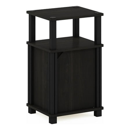 Pemberly Row Contemporary 3-Tier End Table with Door in Espresso/Black