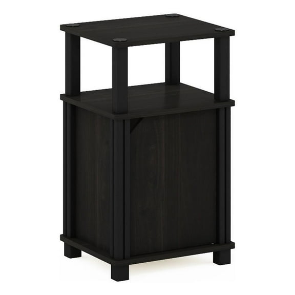 Pemberly Row Contemporary 3-Tier End Table with Door in Espresso/Black