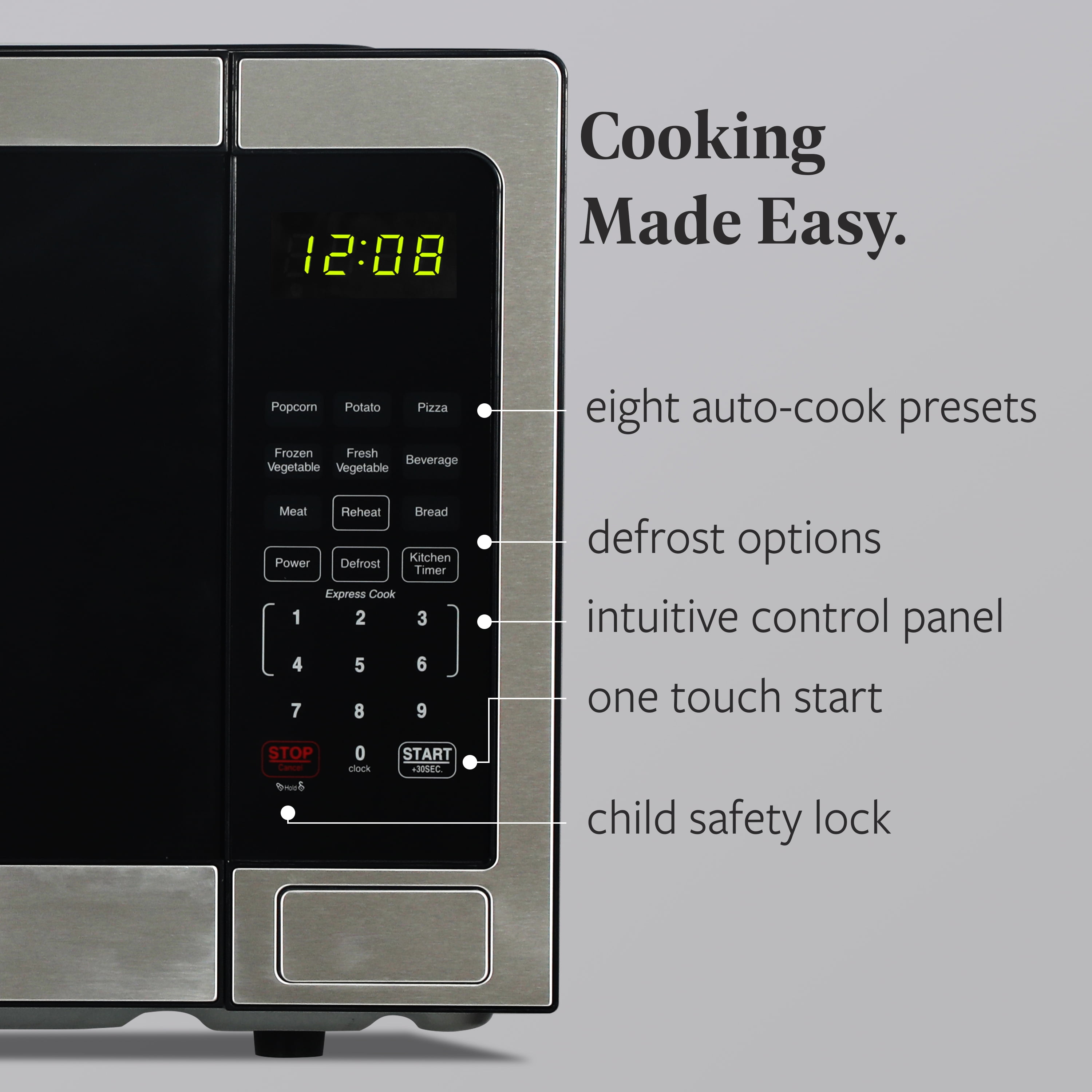 Farberware 1.1 Cu. Ft. Countertop Microwave Oven – 1000W Power, Auto Cook Settings, Defrost, and Safety Lock – Stainless Steel