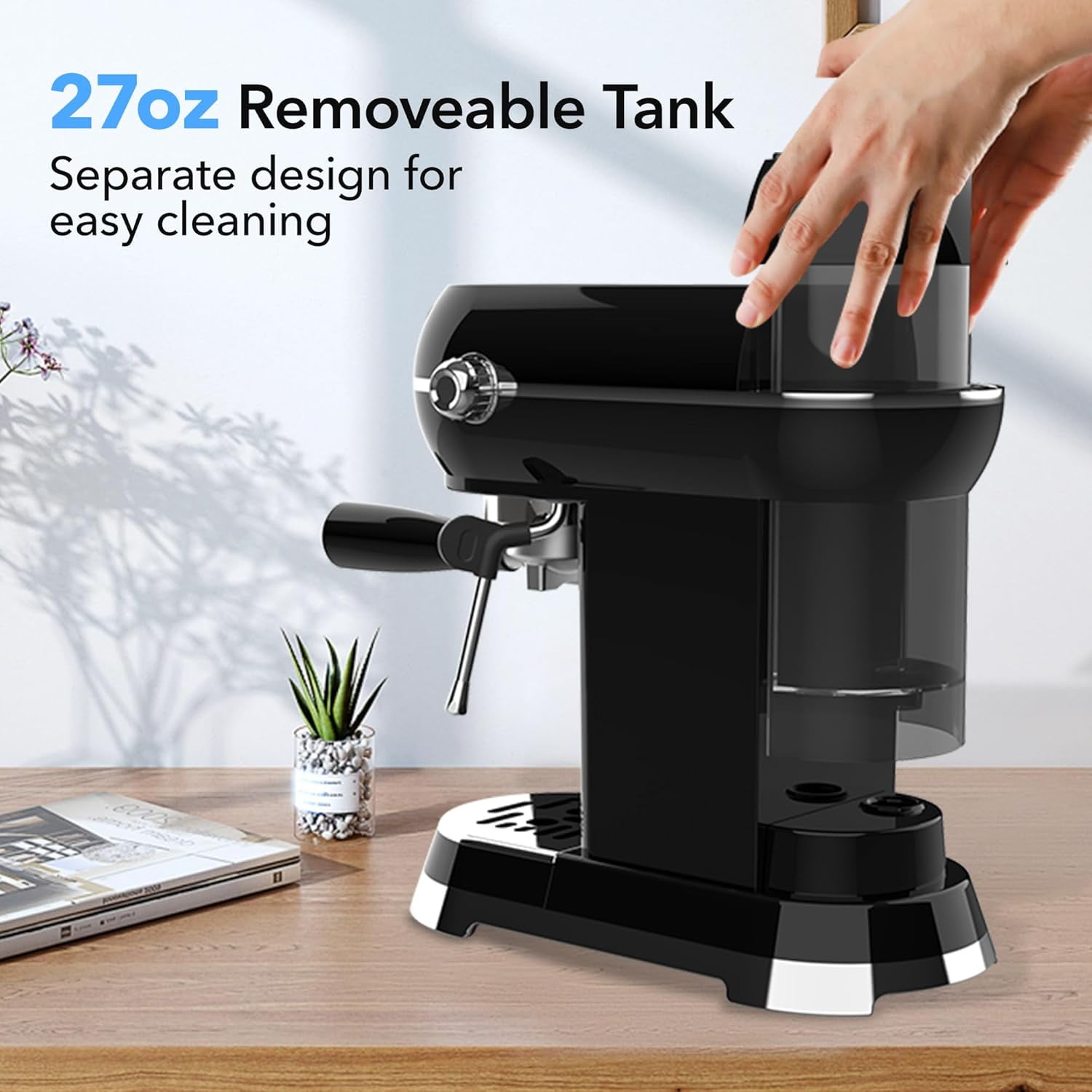 HBN Espresso Machine, 20 Bar Professional Espresso Maker with Milk Frother Steam Wand, Compact Coffee Machine with 27oz Removable Water Tank for Cappuccino, Latte, Americano