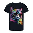 thumbnail image 6 of Bysome Child Little Girls Tops Crew Neck Stretch Outdoor T-Shirts Cat Print Short Sleeve Black Tee Size 4-5 T, 6 of 6