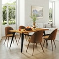 thumbnail image 2 of Homy Casa 63 inch Dining Table Set with 1 Table and 4 High-Back Chairs, Modern Wave Edge, Natural Tabletop, Brown Faux Suede Upholstery, 2 of 11