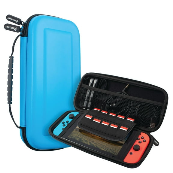 Carrying Case For Nintendo Switch & OLED Model Console with 10 Game Slots, Portable Travel Case Fit for Joycon and Adapter, Hard Shell Pouch with Handle (Blue)