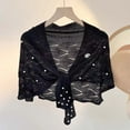 thumbnail image 4 of Shawl Wraps for Women,Knitted Shawl with Wave Pattern and Pearl Shoulder Strap, Thin Autumn Small Cape, Lightweight Layering Piece for Dresses and Shirts(Black), 4 of 4