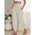 thumbnail image 6 of ANRABESS Wide Leg Capri Pants for Women Smocked High Waist Cropped Lounge Pants with Deep Pockets, Crisscross Hem Beach Vacation Trousers Size M, 6 of 9
