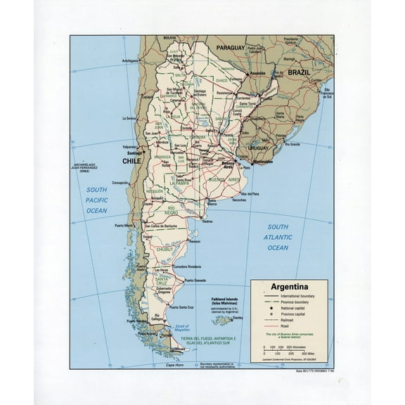 Palmetto Posters Large Detailed Political and Administrative Map of Argentina 20'' x 24'' Poster
