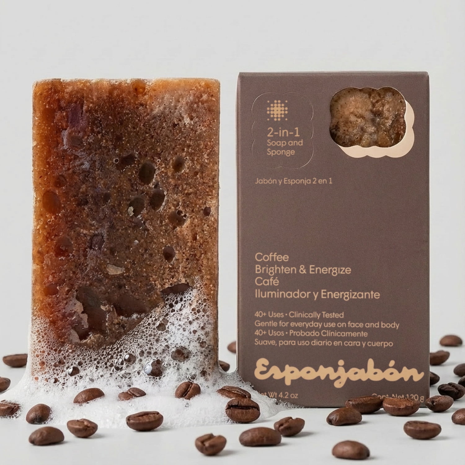 Esponjabon Coffee Soap Sponge - Revitalizing 2-in-1 Soap Sponge – For Face and Body - 4.2 oz