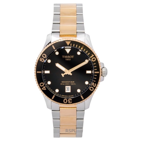Tissot SeaStar 1000 Bicolore Acier Inoxydable Cadran Noir Quartz de Plongée T120.410.22.051.01 300 m Montre pour Homme