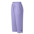 thumbnail image 3 of XinghaiYIDE Womens Capri Pants Casual Summer Stretch Linen Button Elastic Waist Straight Pants, 3 of 7