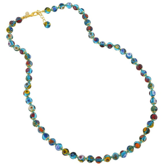 GlassOfVenice Murano Glass Mosaic Long Necklace - Transparent Blue