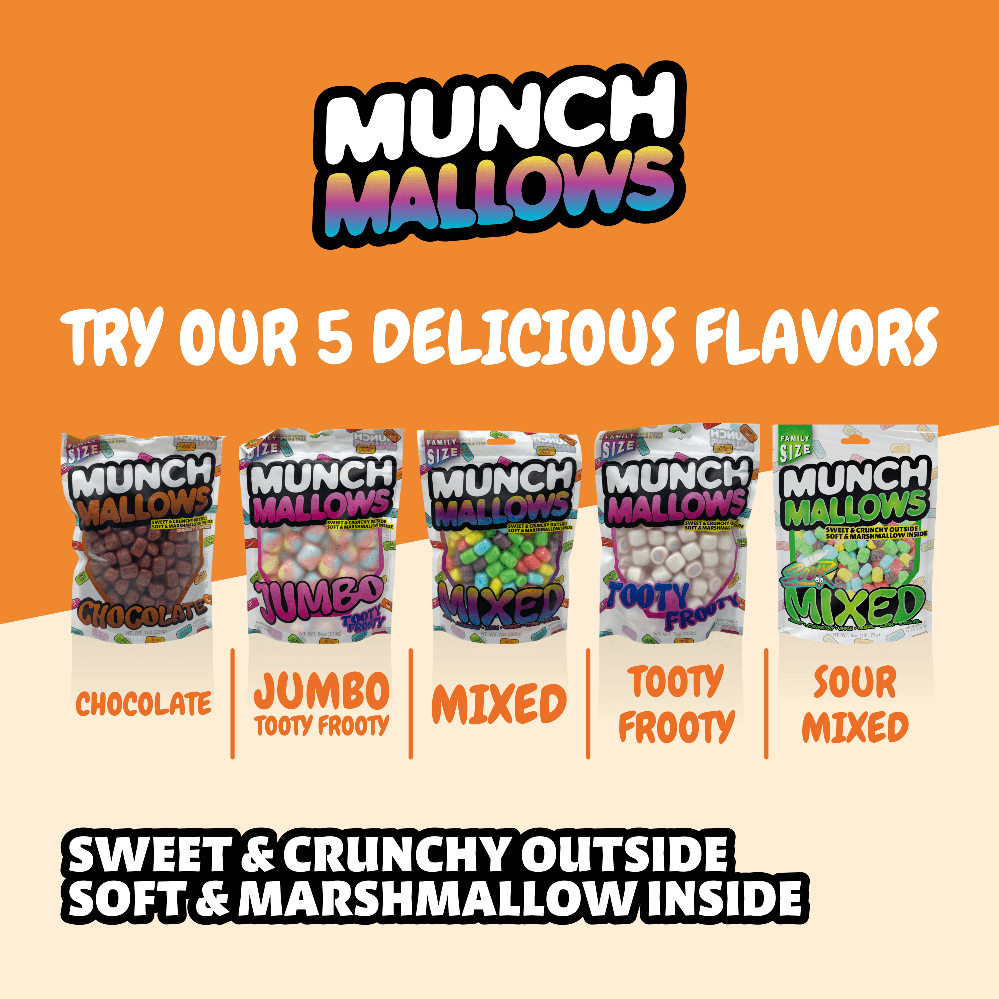 Mixed Munch Mallows Mixed Fruit Flavors Soft Marshmallow Center