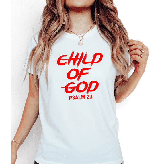White Drop-Shoulder Print Tshirt Graphic Tees Shirts Fiery Red Child of God Psalm 23 Daily Casual Faith Outfits S-5XL Cotton Tops