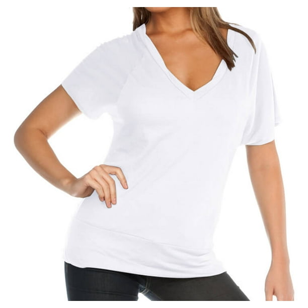 Kavio Kavio! Women Sheer Jersey Twstd Band Hem Deep V Neck Dolman