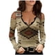 thumbnail image 2 of ICHUANYI Liquidación Mujeres Casual Impreso Sexy Manga Larga Sin Tirantes Cuello En V Jersey Fuera Del Hombro Blusa Camiseta Tops ICHUANYI WER202308230390, 2 of 5