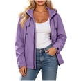 thumbnail image 2 of thefmos Women Plus Size Fall Winter Long Sleeve Zip Up Hoodie Jackets Collared Warm Solid Casual Outwear Coats with Pockets Fashion Coat, Purple L, 2 of 7