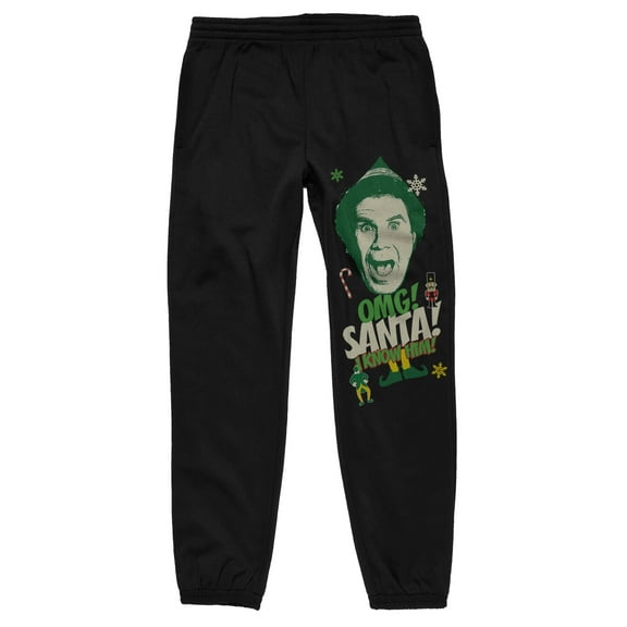 Elf OMG! Santa! I Know Him! Men's Black Graphic Sweatpants-Large