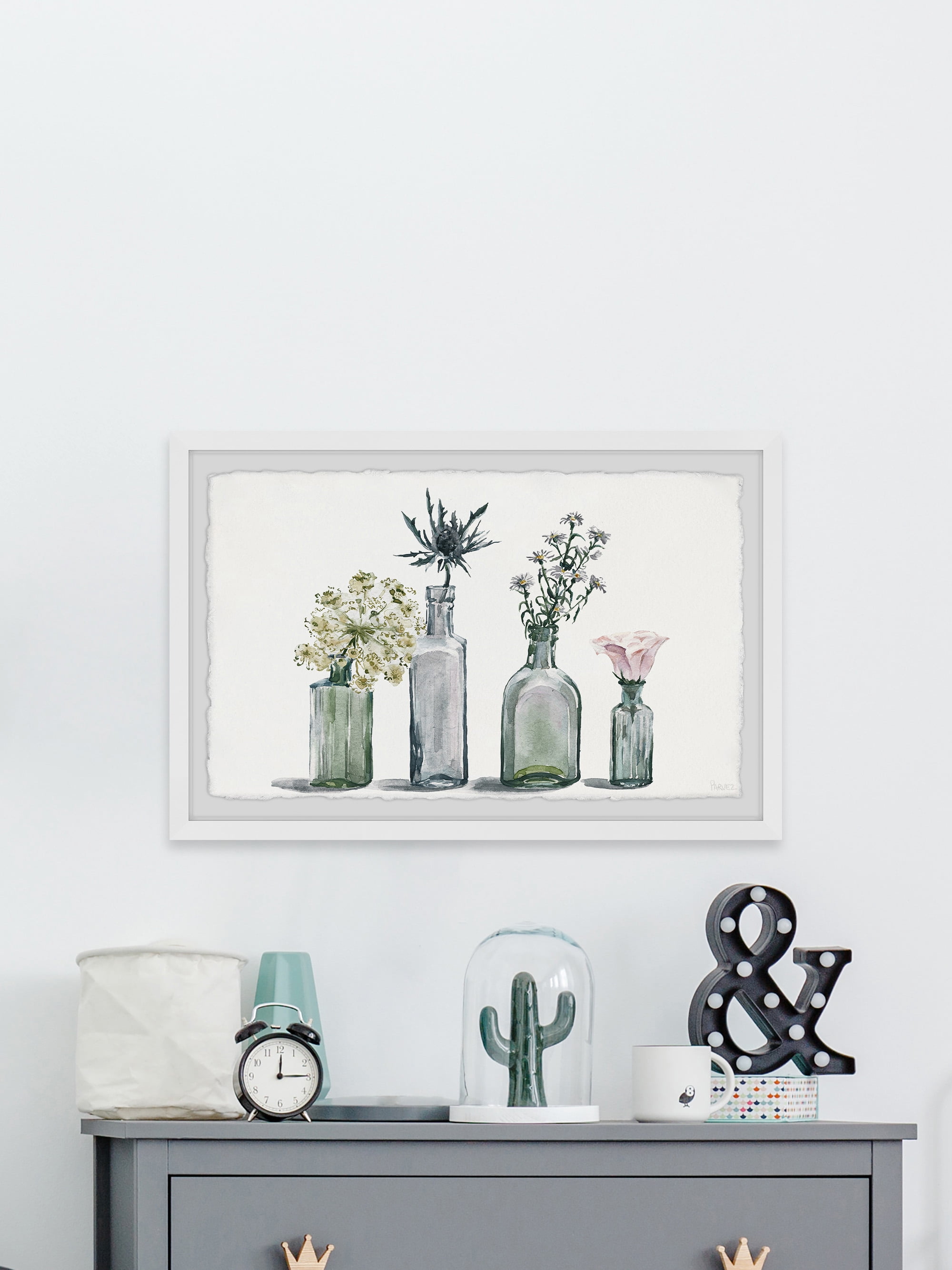 Parvez Taj Four Bottle Blooms Framed Wall Art