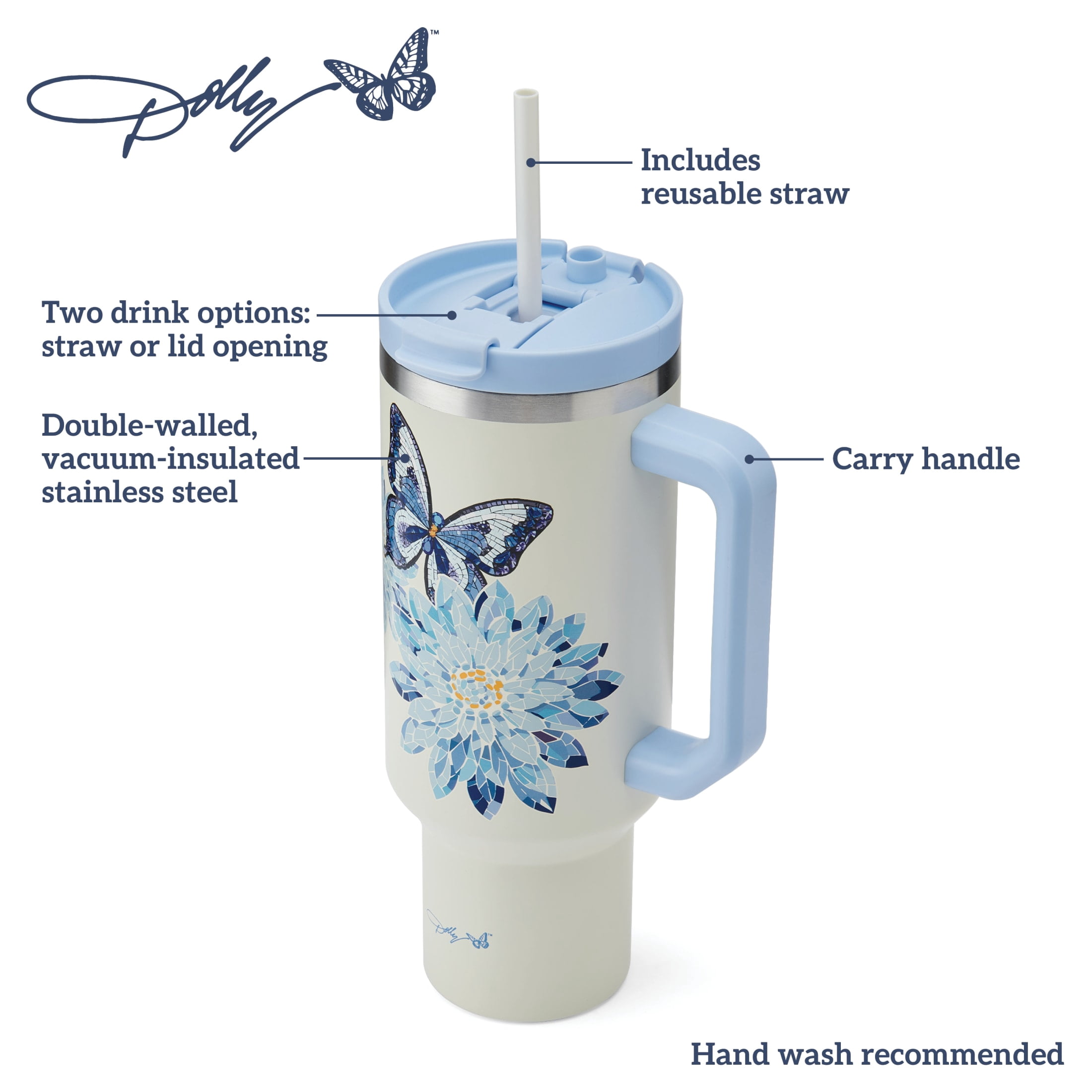 Dolly Parton 40 oz Stainless Steel Tumbler with Handle Blue Jewel