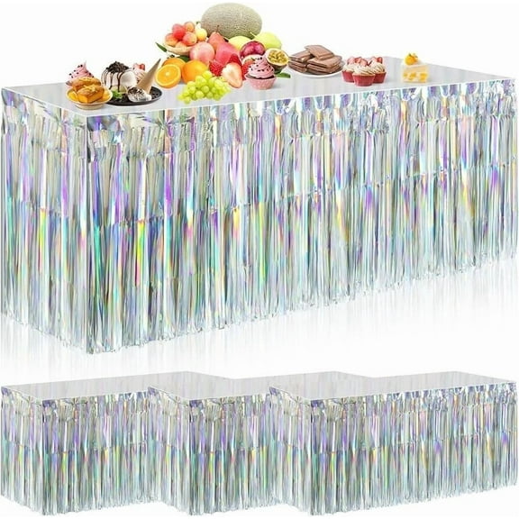 VAULT- 1 Decorative Table Skirt (14’ X 29”) - Tinsel Table Skirt - Iridescent