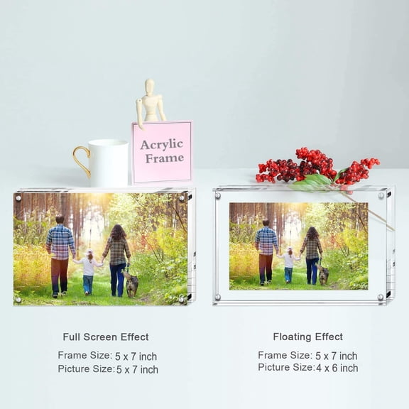 5x7 Clear Acrylic Frames Set of 3, Double Sided Magnetic Lucite Block, Frameless Photo Frame for Desktop Display & Gift Decoration
