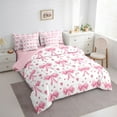 thumbnail image 3 of Feelyou Cute Princess Ribbon Bedding Comforter Set 7pcs for Girl, Fashion Pink Bowknot King Bedding Sets, Cartoon Love Heart Reversible Bed Sheets, Microfiber Bedroom Decor, 3 of 8