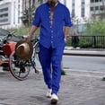 thumbnail image 2 of Traje informal de hombre con cuello alto monocromático de dos tonos a rayas, manga larga y pantalón, ropa deportiva de calle para primavera y otoño, 2 of 5