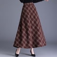 thumbnail image 3 of Women's Lattice Skirt Warm Elastic Waist Wool A-Line Pleated Tartan Winter Long Skirts, 3 of 9