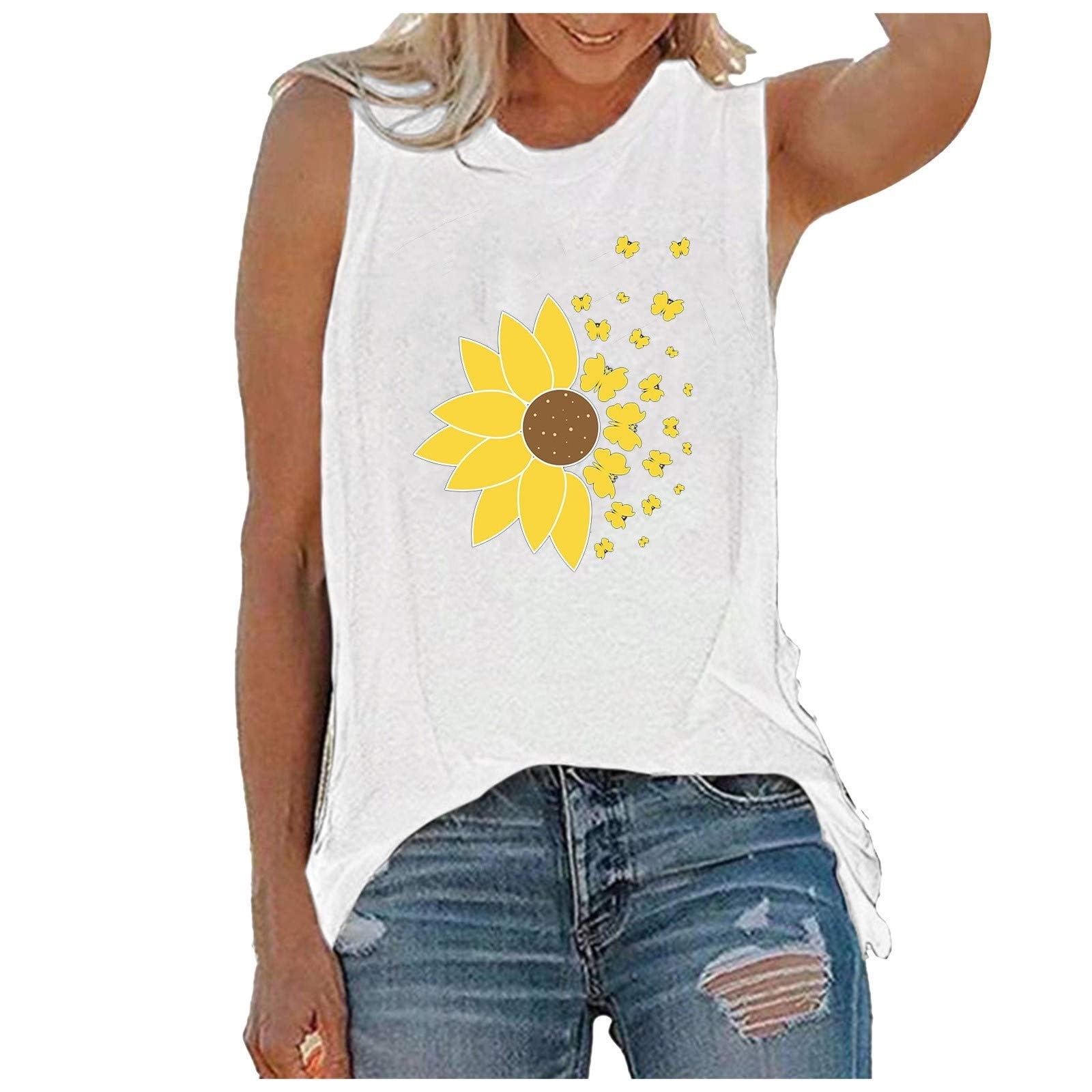 Sunflower Tank Tops Women Sunflower Graphic Tees Shirts Summer Floral ...