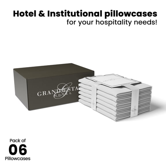 Pillowcases Bulk Pack- 6 Pcs Cotton Rich White King Size for Hotels, Spa, Salon, Hospitals, Dorms, Air Bnb by Grand Estate Hotel
