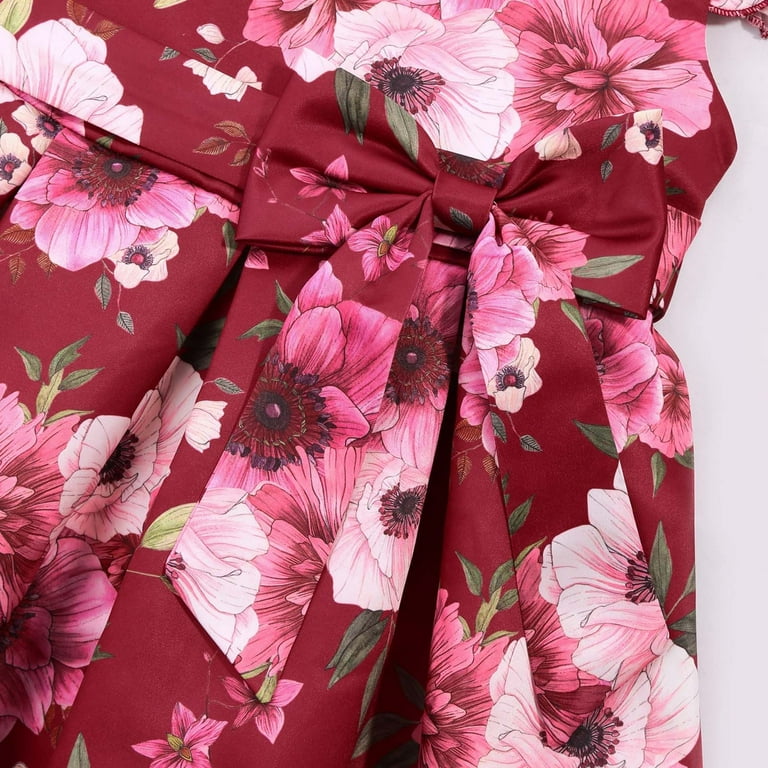 uublik Kindergarten Graduation Dress for Girls Size 2T-10 Ruffle Sleeve  Tiered Flowy A-Line Cute Midi Casual Sundress Red - Walmart.com
