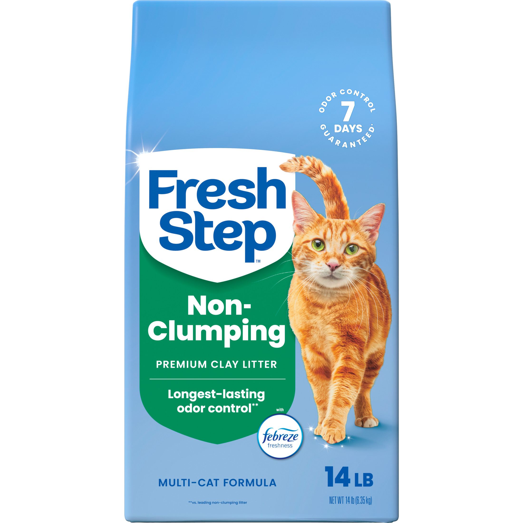 Fresh Step Non-Clumping Multi-Cat Premium Clay Cat Litter, Febreze Freshness Scent, 14 lb Bag