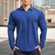thumbnail image 1 of pstuiky camisa de manga larga para hombre, Camisa/top de manga larga con solapa y manga larga de terciopelo holgado y lavado informal para hombre Tops de talla grande para hombre l, 1 of 3
