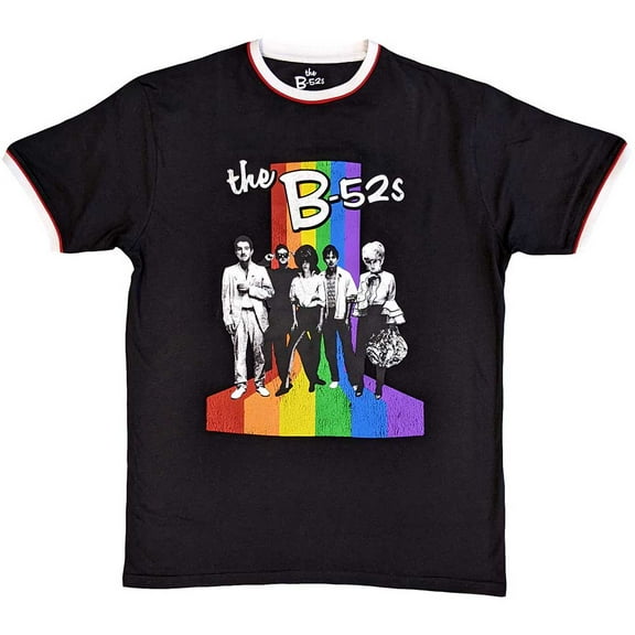 B52s Unisex Ringer T-Shirt: Rainbow Stripes Ringer (Small)