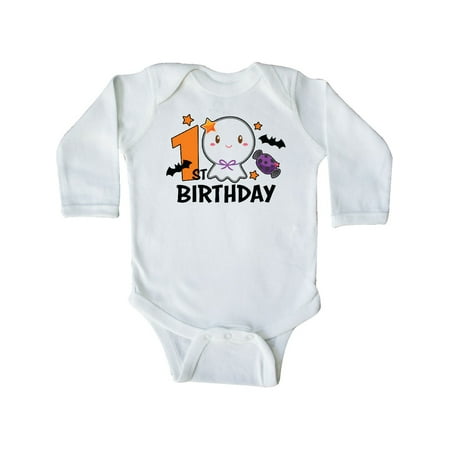 

Inktastic 1st Birthday with Cute Ghost with Bats Gift Baby Girl Long Sleeve Bodysuit