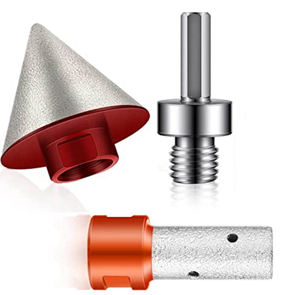 3Pc Diamond Beveling Chamfer Bits with 5/811 Inch Thread Adapter and Diamond Milling Bits for