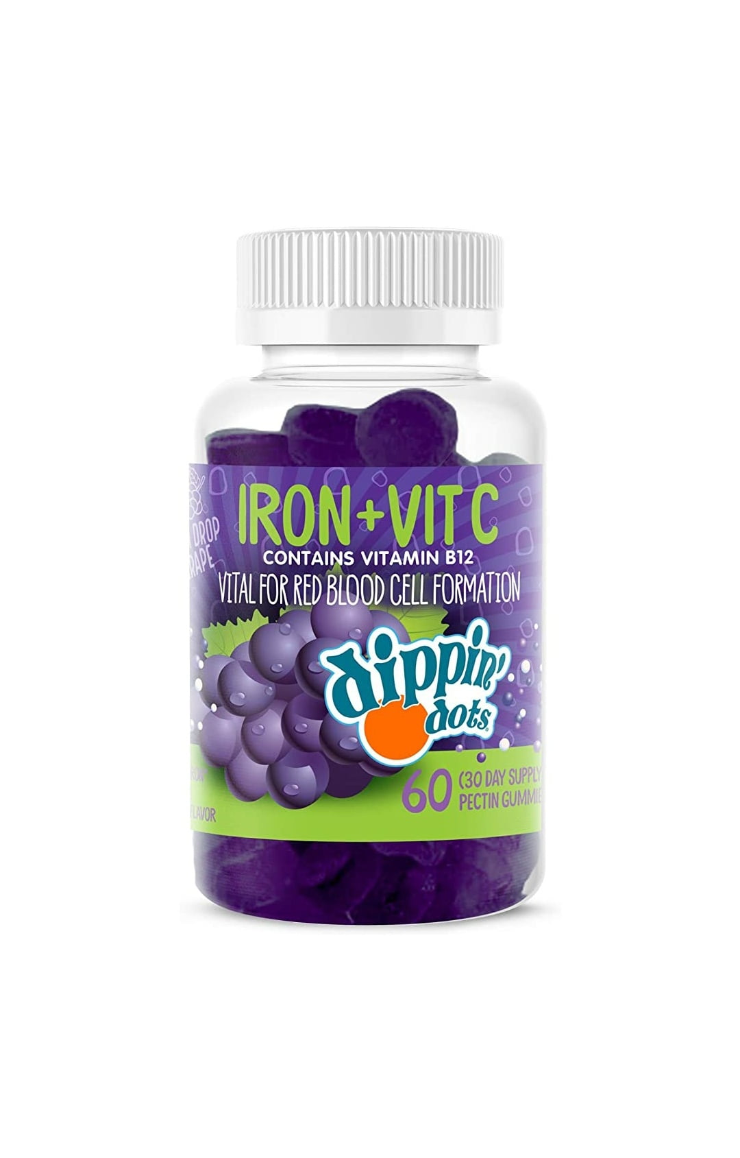 Dippin' Dots Iron with Vitamin C & B12 Gummies (60 Count) Vital for