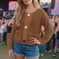 thumbnail image 2 of JSheng Women's Cardigan Sweater Casual Solid Color Long Sleeve Knitted Button Pocket Sweaters Jacket Coffee S, 2 of 5