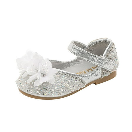 

MIASHUI Shoes for Children Girls Sandals Fashion Pattern Cute Flower Decoration Versatile Low Heel Shoes Hook Loop Comfortable Princess Shoes Silver 33