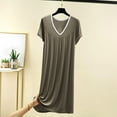 thumbnail image 2 of Yuanlong Womens Nightgown Short Sleeve Plain V-Neck Pajama Dress Spring Summer Indoor Evening Loose Loungewear For Ladies, 2 of 6