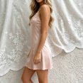 thumbnail image 5 of Women's Lace Bust V Neck Silky Satin Mini Slip Nightgown, Adjustable Spaghetti Strap Backless Ice Silk Sleep Dress for Honeymoon Loungewear Beige XL(XL), 5 of 6