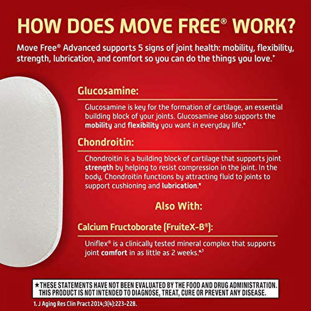 Glucosamine & Chondroitin Advanced Joint Health Supplement Tablets, Move Free (200 count in a bottle), Supports Mobility, Flexibility, Strength, Lubrication and Comfort