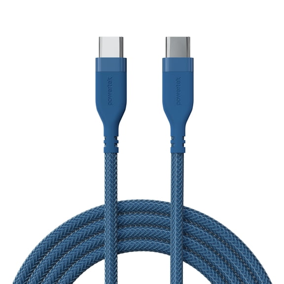 Powertek Ultra 6ft USB-C to USB-C Cable, Blue, Silicone with PVC Mesh Jacket, Stable Data Transfer, Durable Charging Cable