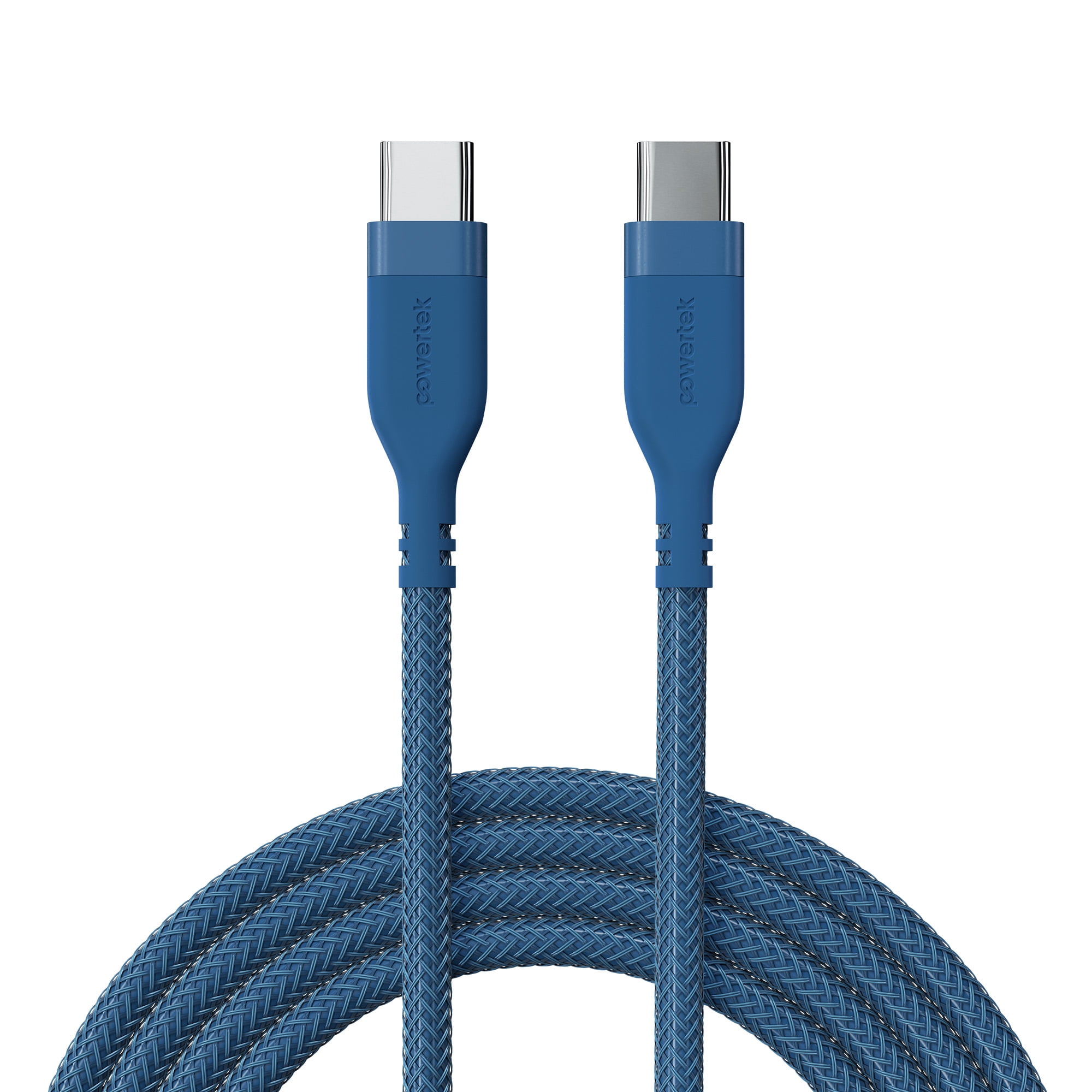Powertek Ultra 6ft USB-C to USB-C Cable, Blue, Silicone with PVC Mesh Jacket, Stable Data Transfer, Durable Charging Cable
